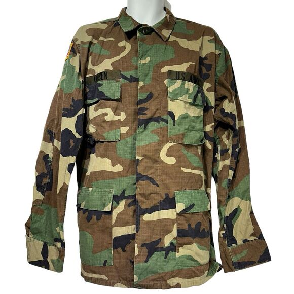 Vintage Army Nato 8090/9404 Large Long Military Button Down Camo Patches Jacket - Picture 1 of 6
